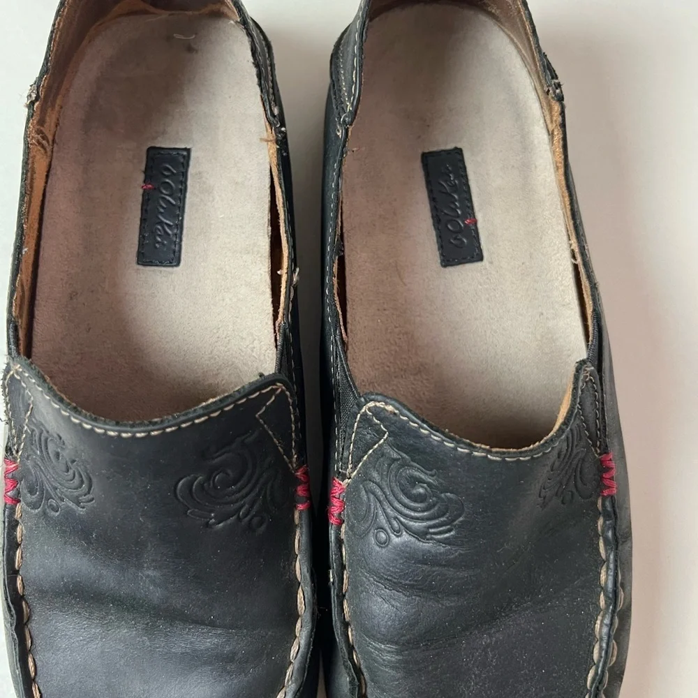 Olukai Nohea Nubuck Leather Slip On Loafer Black Size 6 - Picture 8 of 11